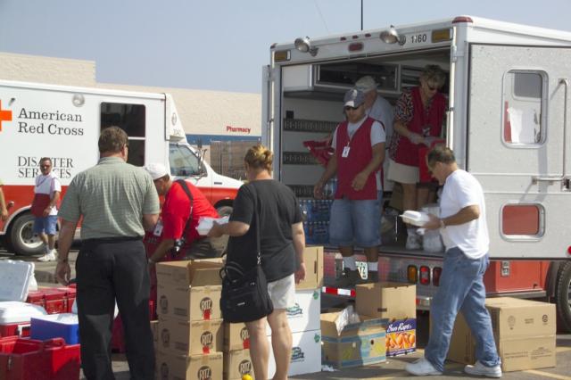 Residents receiving relief supplies from the Red Cross in Chalmette 