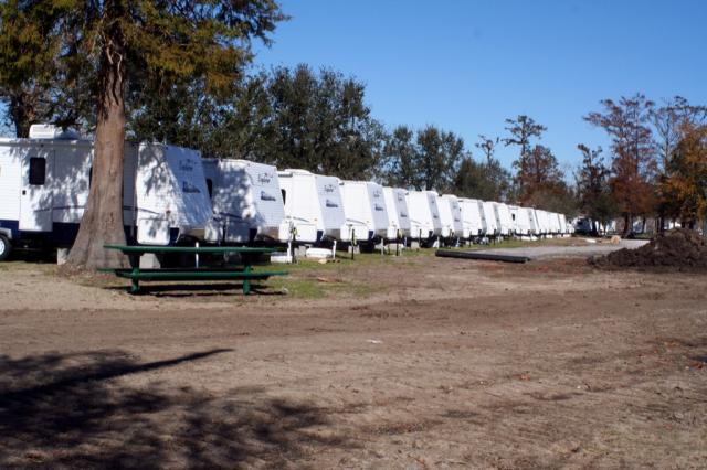  One of many rows of FEMA trailers set up in a public park in Chalmette, LA. 