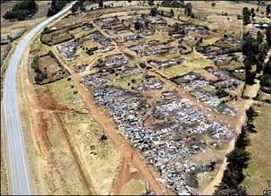 Arial view of burnt homes outside of town of Burnt Forest near Eldoret 4 Jan 08